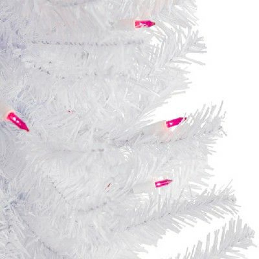 Pine * | Northlight 3 Pre-Lit Woodbury White Pine Slim Artificial Christmas Tree, Pink Lights