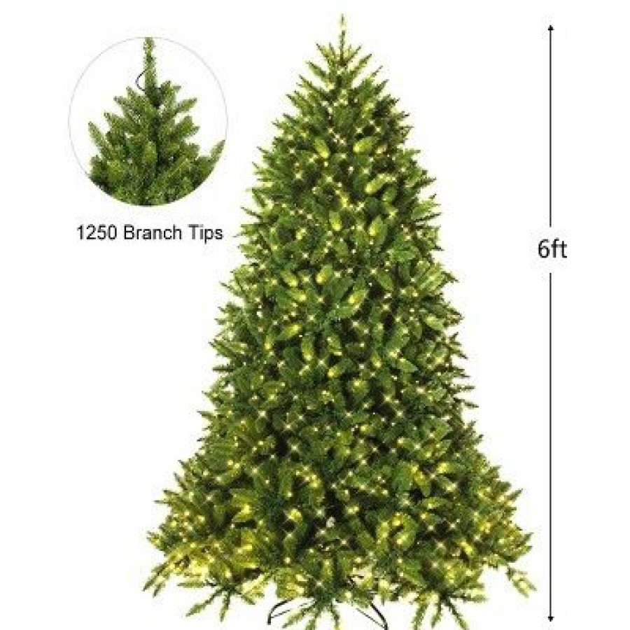 Pine * | Costway 6Ft Pre-Lit Pvc Christmas Fir Tree Hinged 8 Flash Modes W/ 650 Led Light