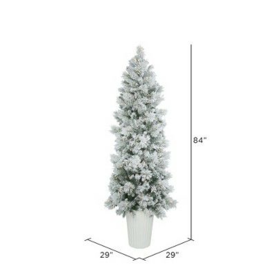 Unidentified Plant Variety * | Vickerman Flocked Castle Pine Potted Artificial Christmas Tree