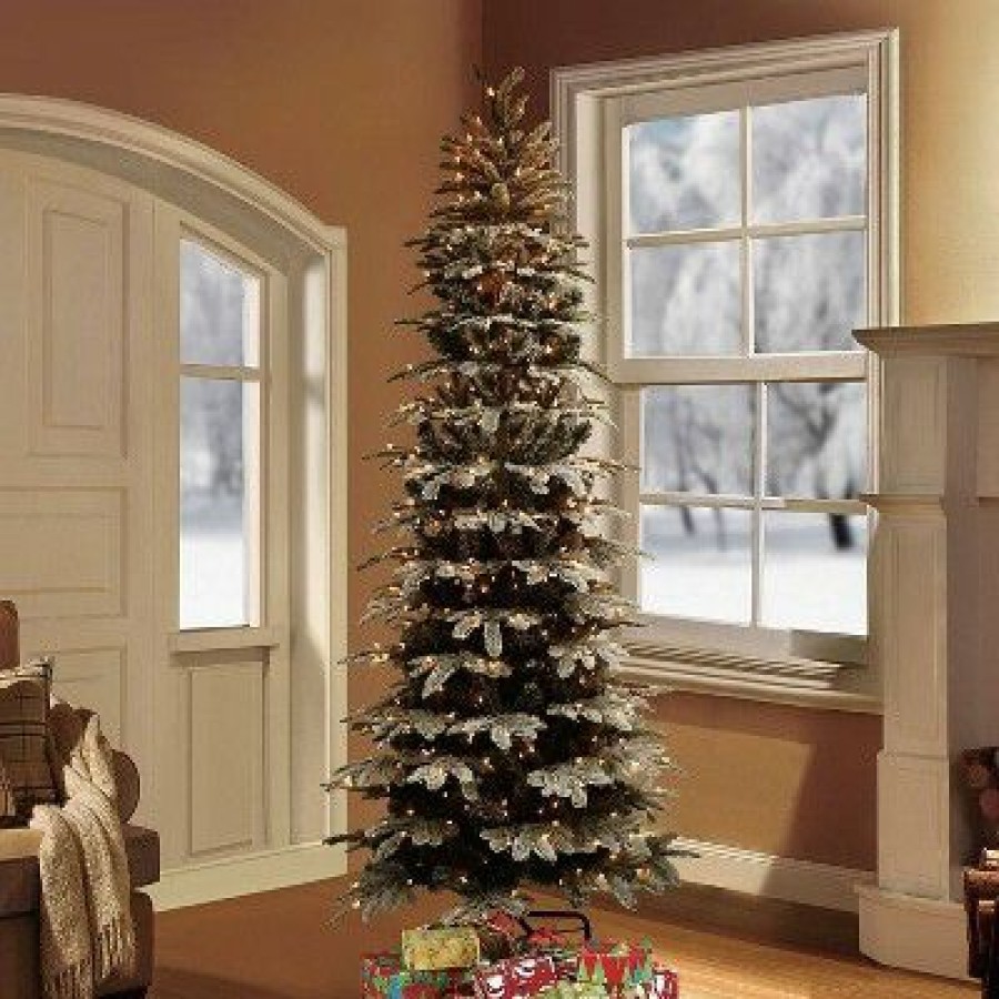 Fir Wood * | 7.5Ft Pre-Lit Flocked Alaskan Fir Artificial Christmas Tree Puleo