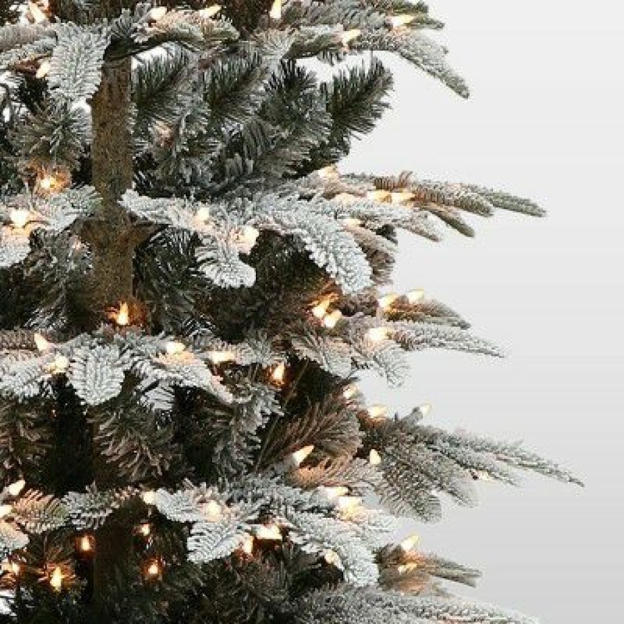 Fir Wood * | 7.5Ft Pre-Lit Flocked Alaskan Fir Artificial Christmas Tree Puleo