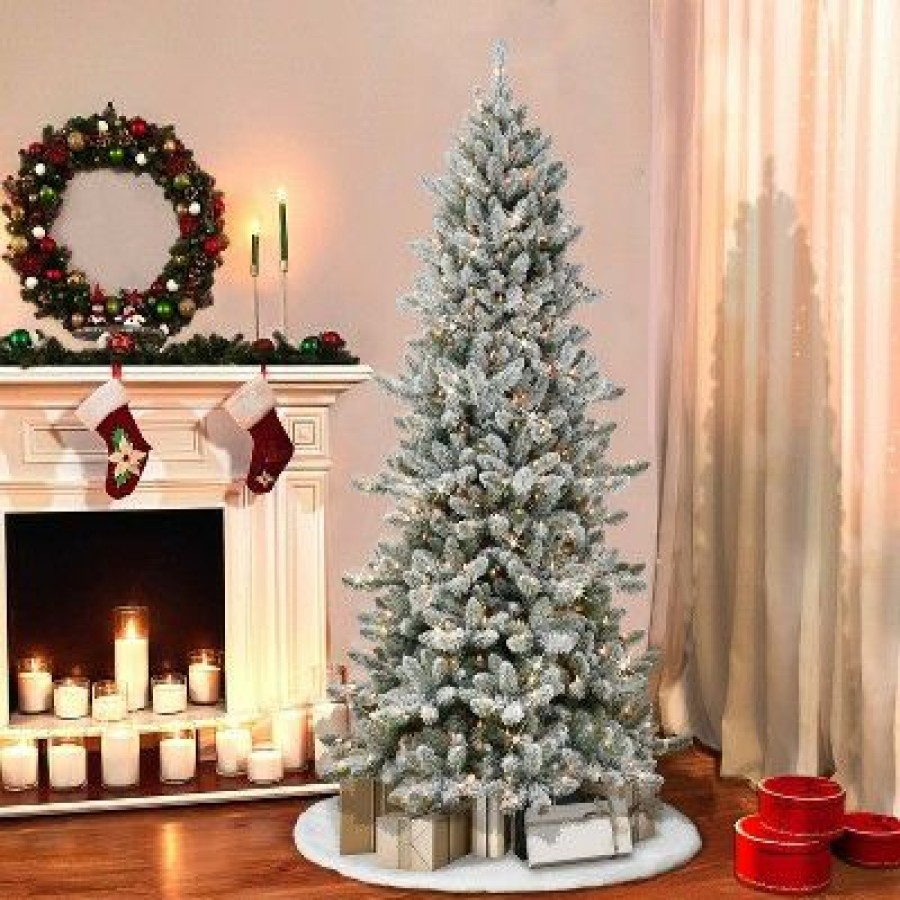 Alberta Spruce * | 7.5Ft Puleo Pre-Lit Flocked Slim Royal Majestic Spruce Artificial Christmas Tree Clear Lights