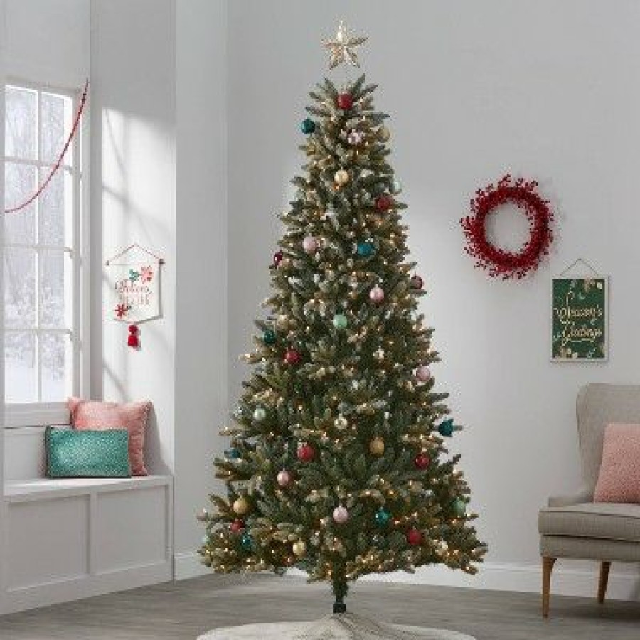 Balsam Fir * | 7.5' Pre-Lit Flocked Full Balsam Fir Artificial Christmas Tree Clear Lights With Autoconnect Wondershop