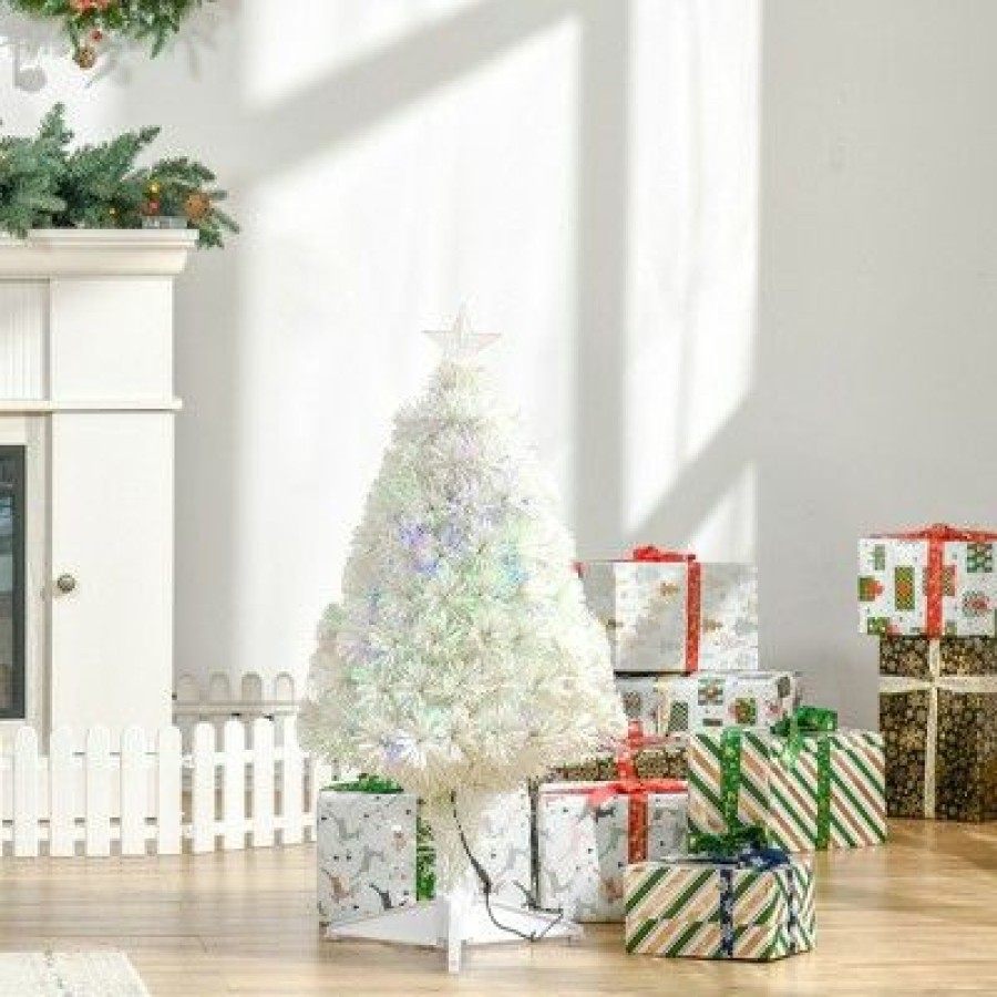 Douglas Fir * | Homcom Pre-Lit Douglas Fir Tabletop Artificial Christmas Tree With 85 Branches And Fiber Optic Led Lights 32 Tall