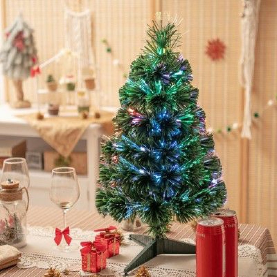 Pine * | Costway 2Ft Pre-Lit Fiber Optic Pvc Artificial Christmas Tree Tabletop W/ Stand