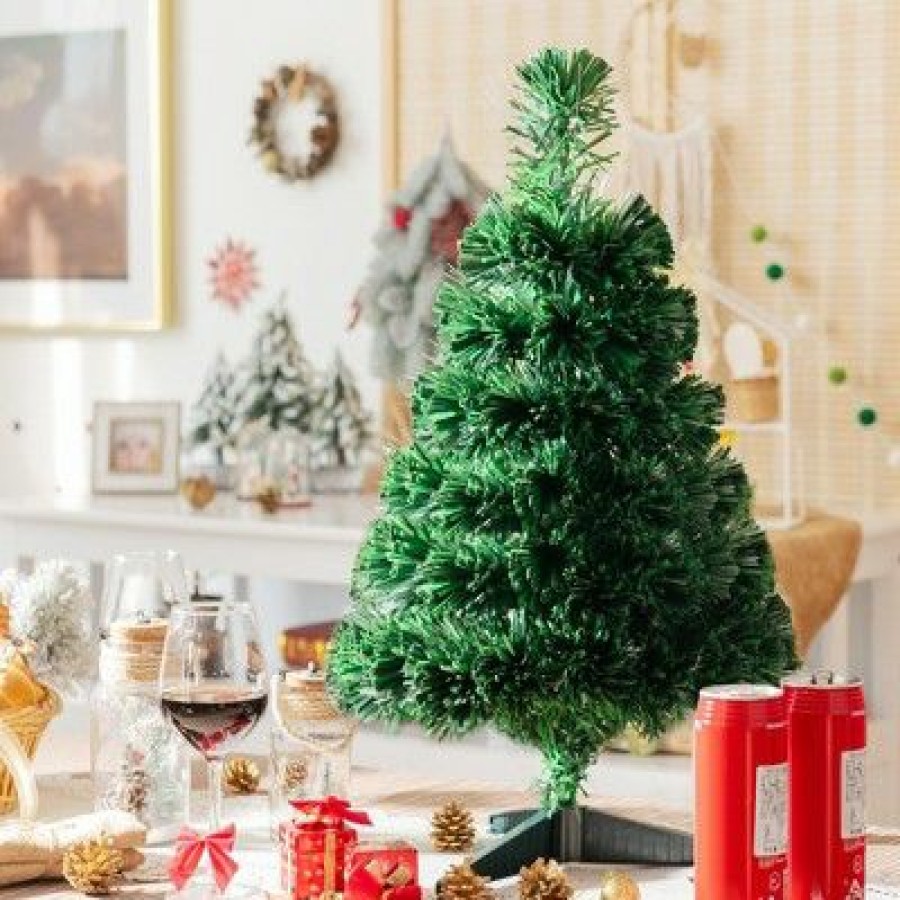 Pine * | Costway 2Ft Pre-Lit Fiber Optic Pvc Artificial Christmas Tree Tabletop W/ Stand