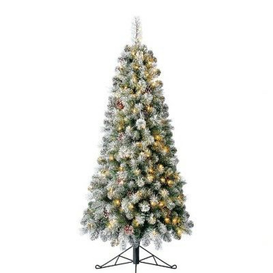 Pine * | Home Heritage Artificial Half Christmas Tree Prelit With White Led Lights, Pvc Foliage Tips, Metal Stand, Green