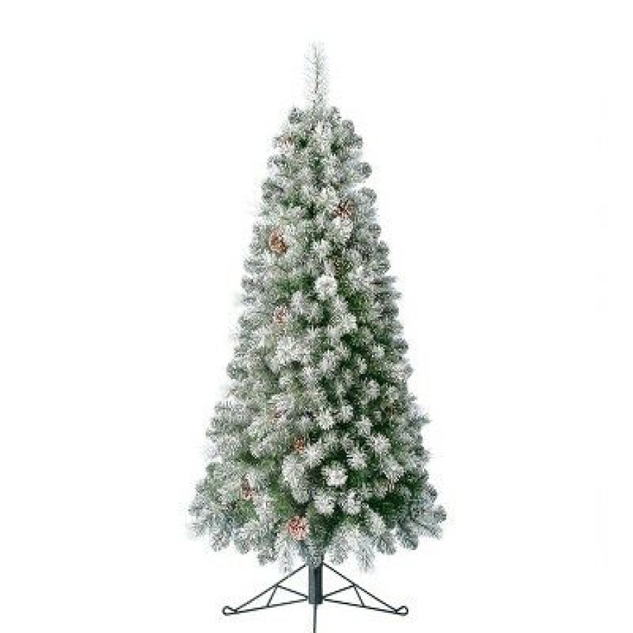 Pine * | Home Heritage Artificial Half Christmas Tree Prelit With White Led Lights, Pvc Foliage Tips, Metal Stand, Green