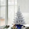 Pine * | 2Ft Puleo Pre-Lit White Tabletop Artificial Christmas Tree Blue Fabric Base Clear Lights