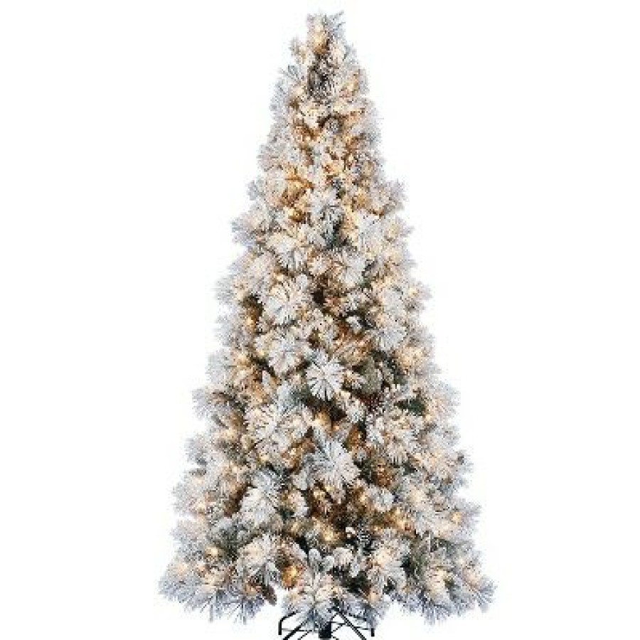 Spruce * | Home Heritage Snowdrift Spruce 7.5 Foot Pre Lit Christmas Tree Bundled With Silver Metal Rotating Stand