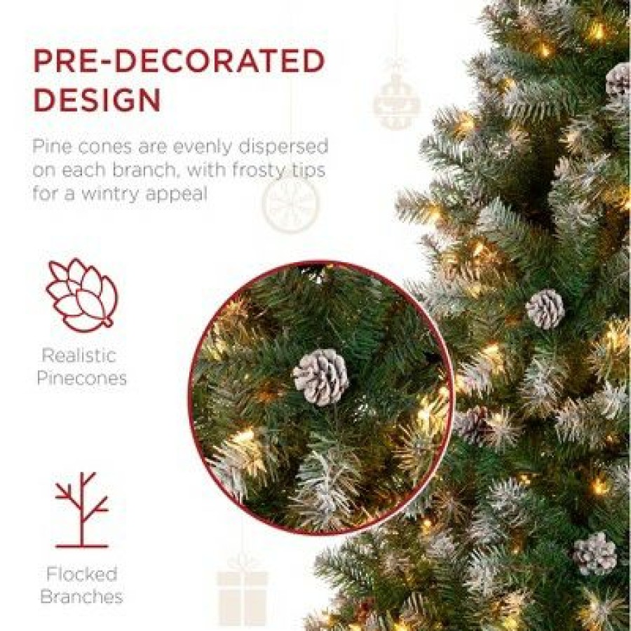 Pine * | Best Choice Products Pre-Lit Pre-Decorated Holiday Christmas Tree W/ Flocked Tips, Metal Base