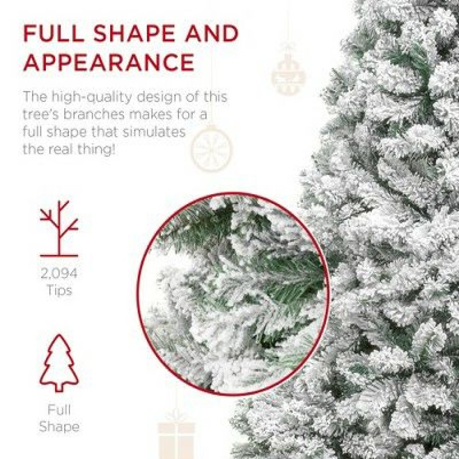 Pine * | Best Choice Products Snow Flocked Christmas Tree, Premium Holiday Pine Branches, Foldable Metal Base