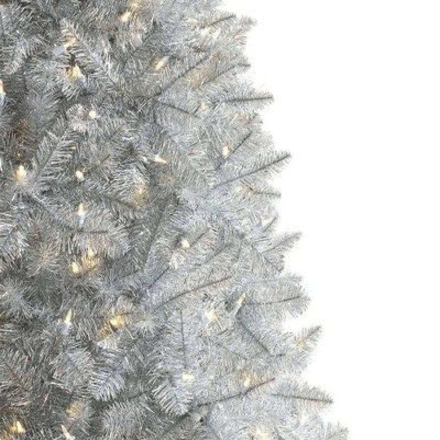 Unidentified Plant Variety * | Treetopia Silver Stardust 6 Foot Artificial Prelit Full Tinsel Christmas Tree Holiday Decoration With White Led Lights, Premium Stand & Foot Pedal