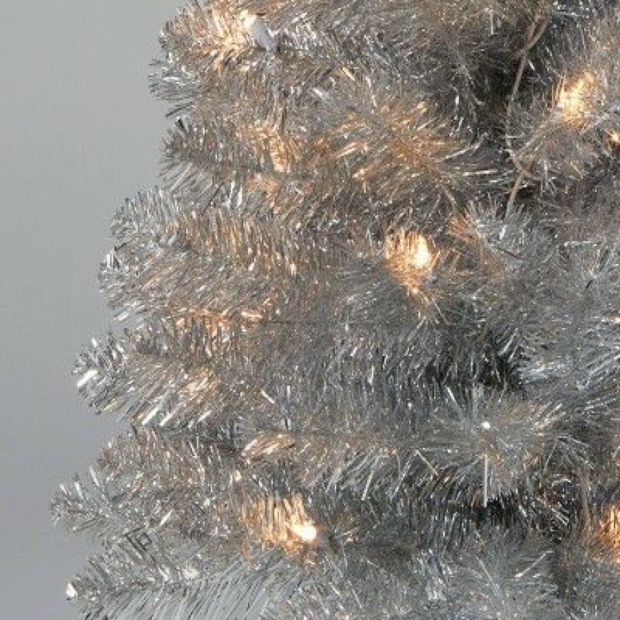 Alberta Spruce * | 3' Pre-Lit Silver Tinsel Artificial Christmas Tree Clear Lights Wondershop