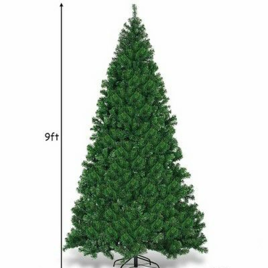 Pine * | Costway Pre-Lit Pvc Christmas Tree 9Ft Hinged 700 Led Lights Green