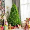 Pine * | Costway 4.5Ft/6.5Ft/7.5Ft Pre-Lit Hinged Christmas Tree Green Flocked With 392/924/1404 Tips & 150/370/530 Led Lights