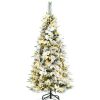 Pine * | Tangkula Pre-Lit Lifelike Xmas Tree 5Ft Snow-Flocked Slim Christmas Tree W/ 339 Branches Tips