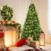 Pine * | Costway 6Ft7Ft8Ft Pre-Lit Hinged Artificial Christmas Tree W/Pine Cones & Red Berries