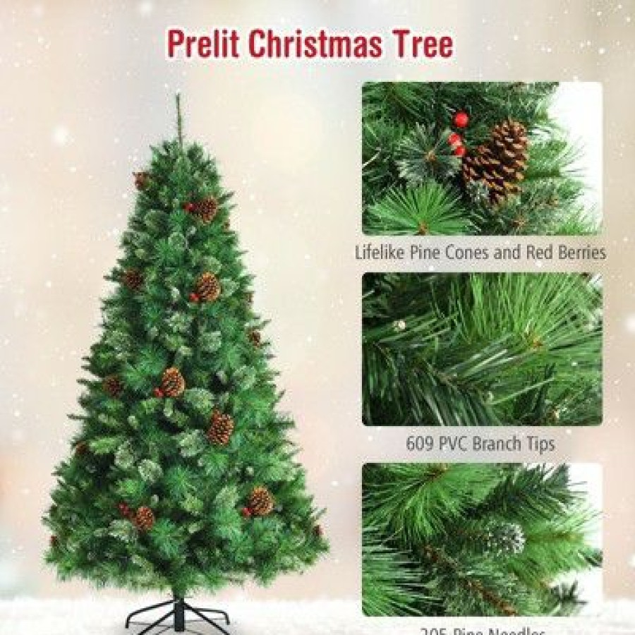 Pine * | Tangkula 6Ft Pre-Lit Christmas Tree Artificial Christmas Pine Tree W/ 350 Led Lights & 814 Branch Tips