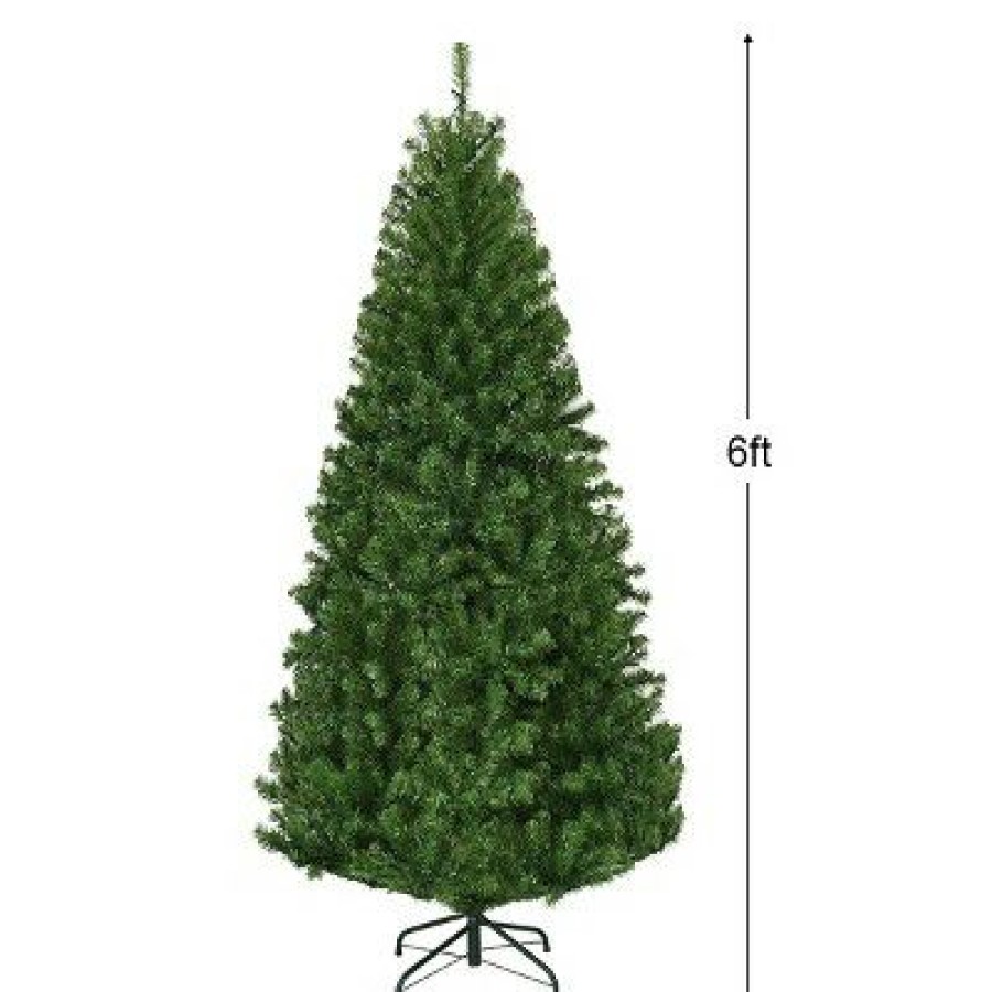 Pine * | Costway 6Ft Pre-Lit Artificial Christmas Tree Hinged 350 Led Lights