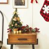 Pine * | Okuna Outpost Mini Christmas Tree Pine Tree With Gold Ball Ornaments, Bows, And Poinsettias (16 In)