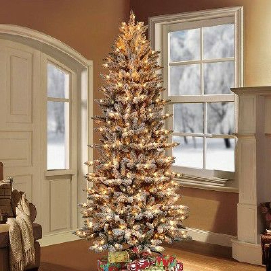 Fir Wood * | 7.5Ft Pre-Lit Flocked Forest Fir Artificial Christmas Trees Puleo