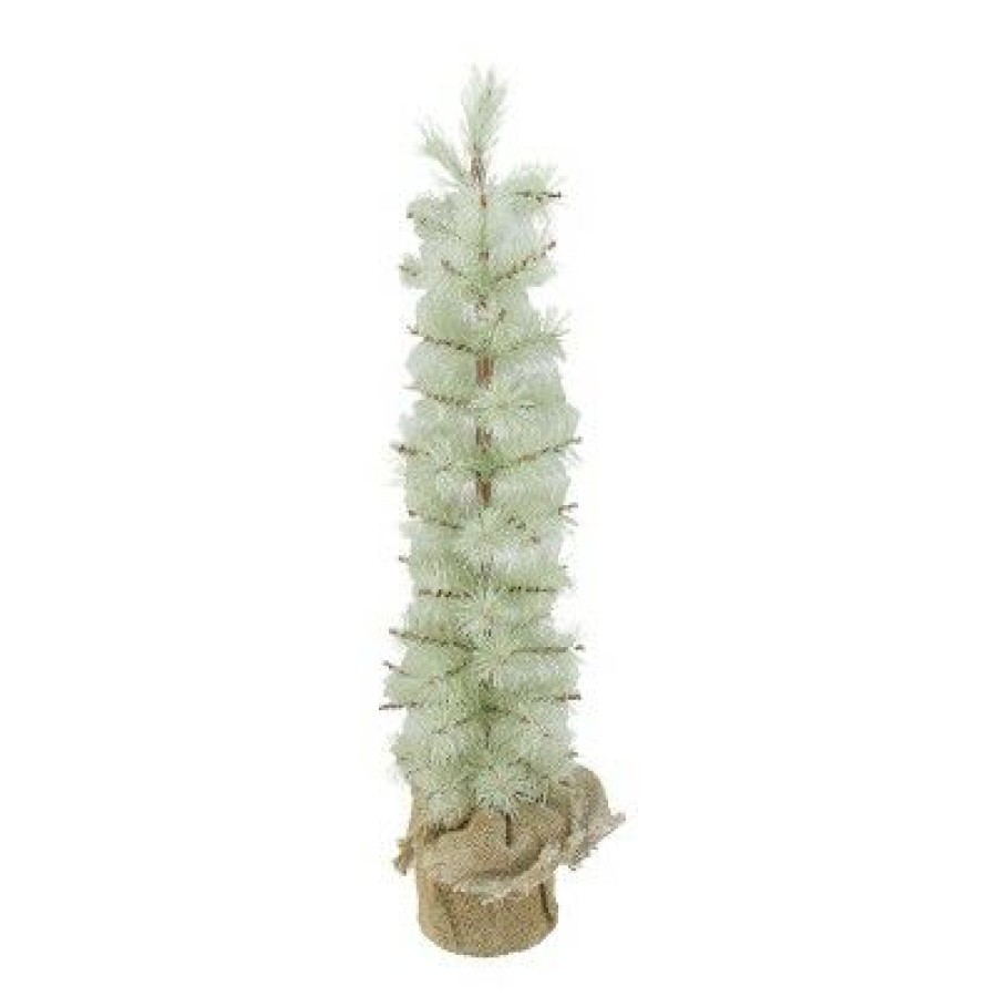 Pine * | Arett Sales 2 Unlit Artificial Christmas Tree Silent Luxury Frosted Green Pine With Burlap Base