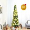 Pine * | Tangkula 7 Pencil Christmas Tree Pvc Artificial Slim Tree W/ Metal Stand Home Holiday Decor Green