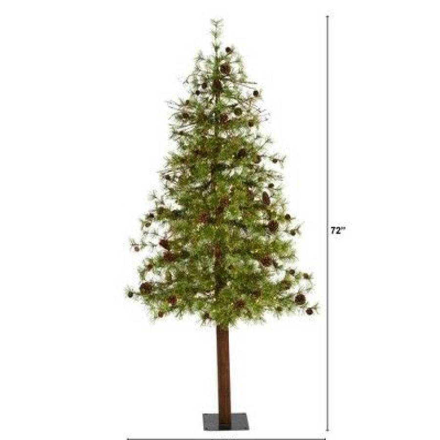 Pine * | 6Ft Nearly Natural Pre-Lit Led Wyoming Alpine With Pinecones Artificial Christmas Tree Clear Lights