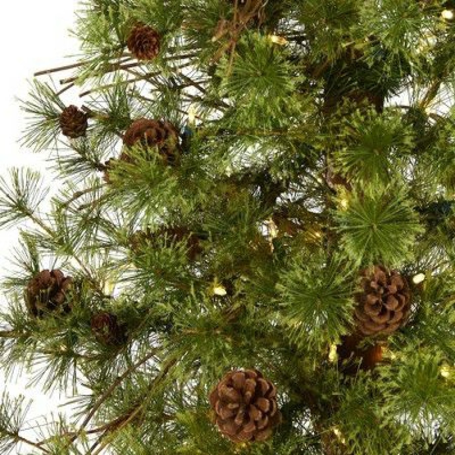 Pine * | 6Ft Nearly Natural Pre-Lit Led Wyoming Alpine With Pinecones Artificial Christmas Tree Clear Lights