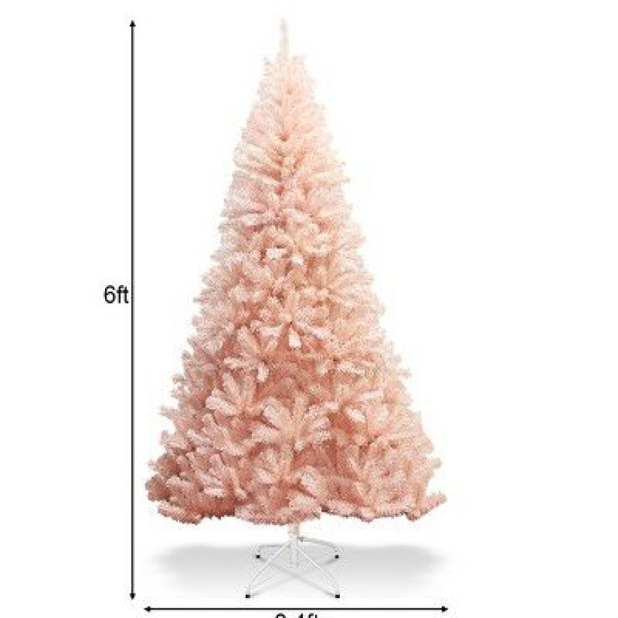 Pine * | Tangkula 6Ft Pink Artificial Christmas Tree 617 Hinged Tips W/ Metal Stand Holiday Season