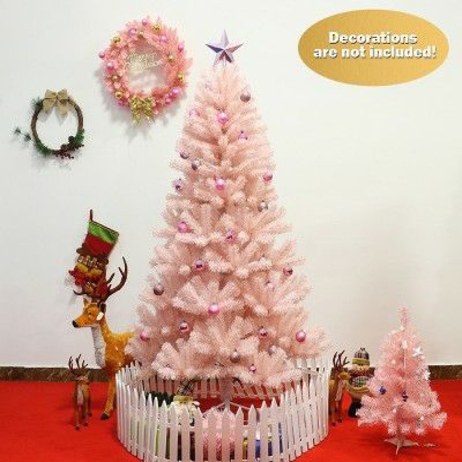 Pine * | Tangkula 6Ft Pink Artificial Christmas Tree 617 Hinged Tips W/ Metal Stand Holiday Season