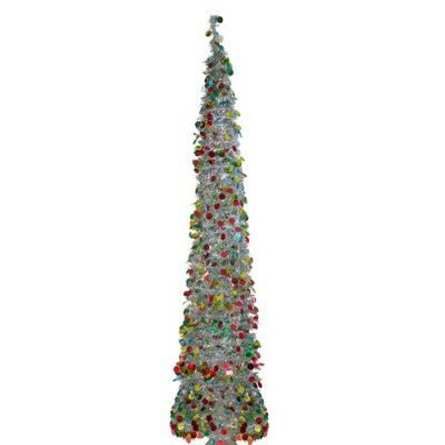 Pine * | Northlight 6 Pre-Lit Silver Tinsel Pop-Up Artificial Christmas Tree Warm White Led Lights