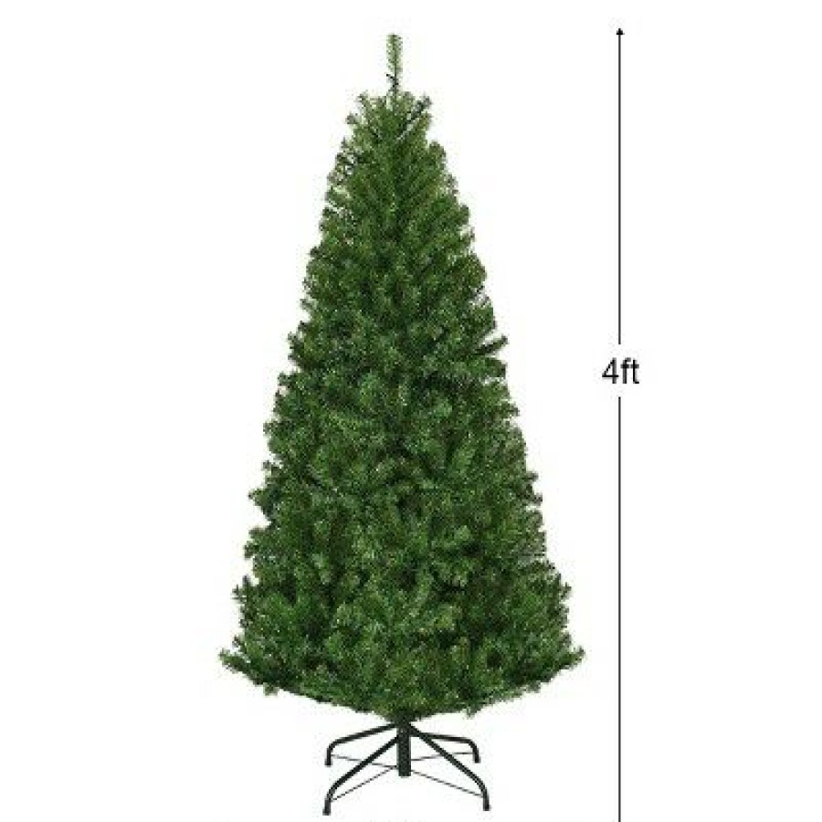 Pine * | Costway 4Ft Pre-Lit Artificial Christmas Tree Hinged 100 Led Lights