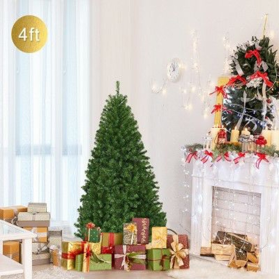 Pine * | Costway 4Ft Pre-Lit Artificial Christmas Tree Hinged 100 Led Lights