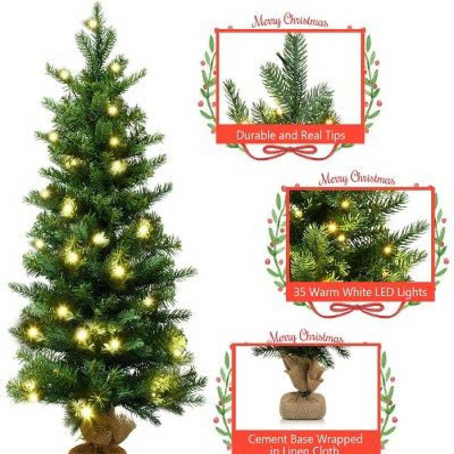 Pine * | Costway 3Ft Pre-Lit Spruce Tabletop Christmas Tree Lights Timer