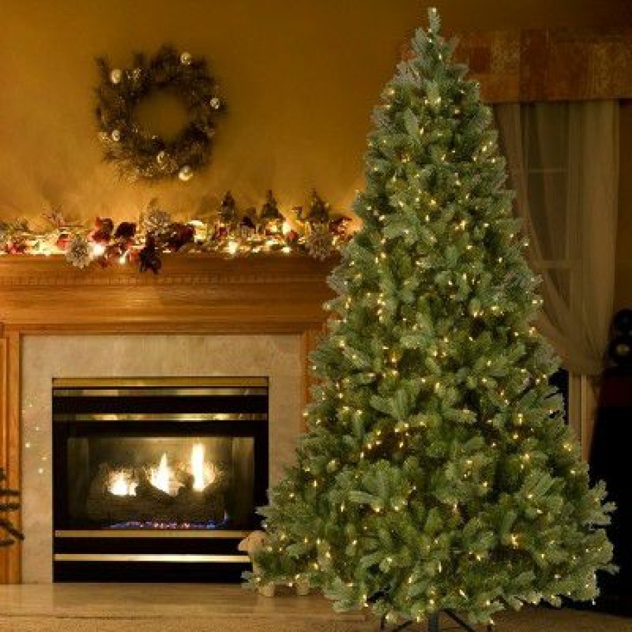 Fir Wood * | National Tree Company Pre-Lit 'Feel Real' Artificial Full Downswept Christmas Tree, Green, Douglas Fir, White Lights, Includes Stand, 7 Feet