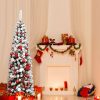 Pine * | Tangkula Pencil Artificial Christmas Tree Snow Flocked Pencil Tree With Flexible Stand