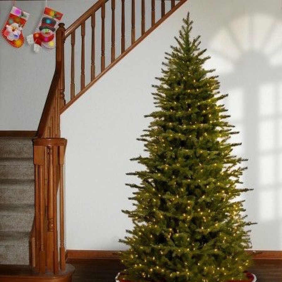 Spruce * | National Tree Company Pre-Lit 'Feel Real' Artificial Slim Christmas Tree, Green, Nordic Spruce, White Lights, Includes Stand, 6.5 Feet