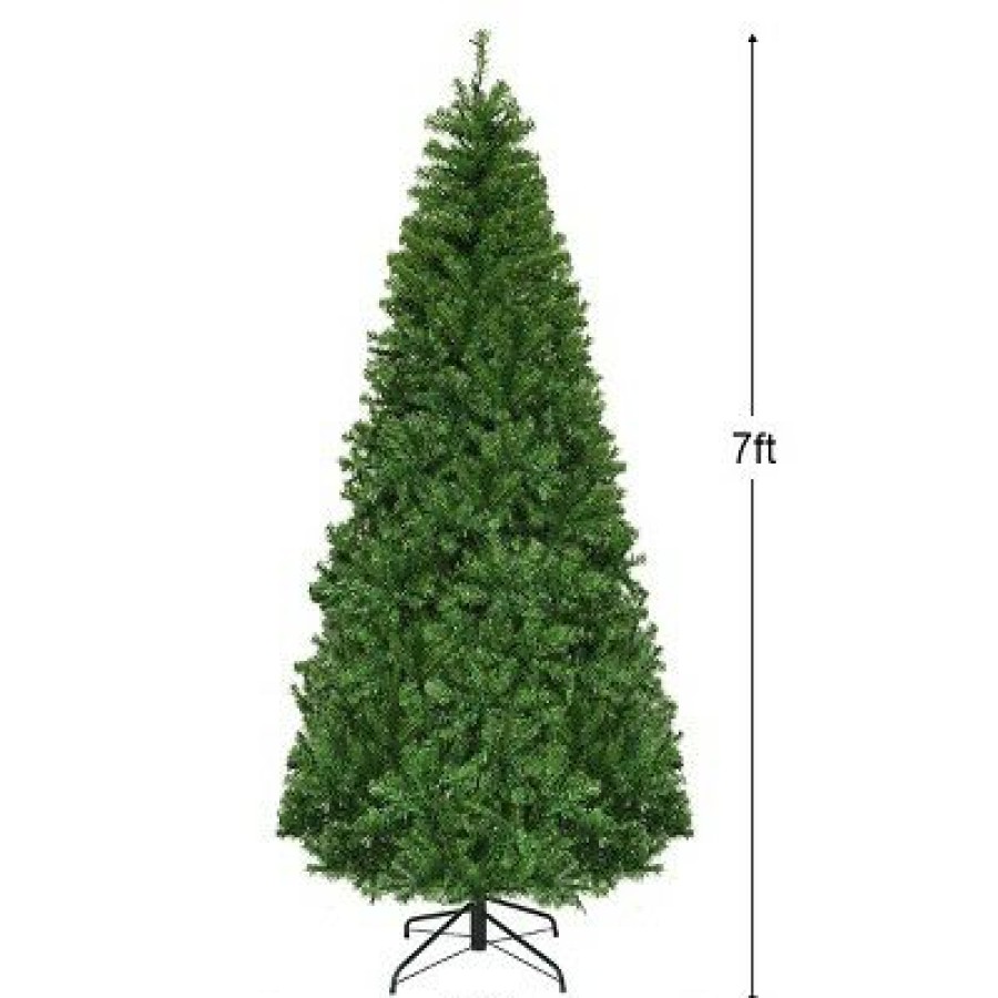 Pine * | Costway 7Ft Pre-Lit Artificial Christmas Tree Hinged 500 Led Lights