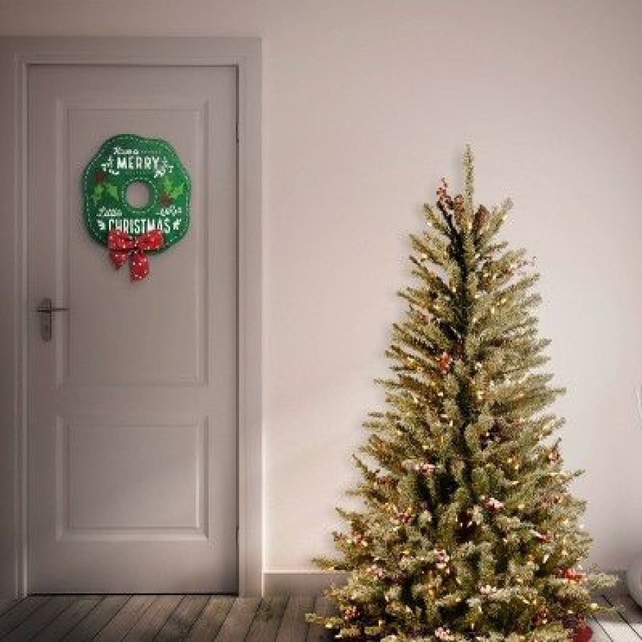 Fir Wood * | National Tree Company 4.5Ft National Christmas Tree Company Pre-Lit Dunhill Fir Hinged Artificial Christmas Tree With Snow, Red Berries, Cones With 350 Clear Lights