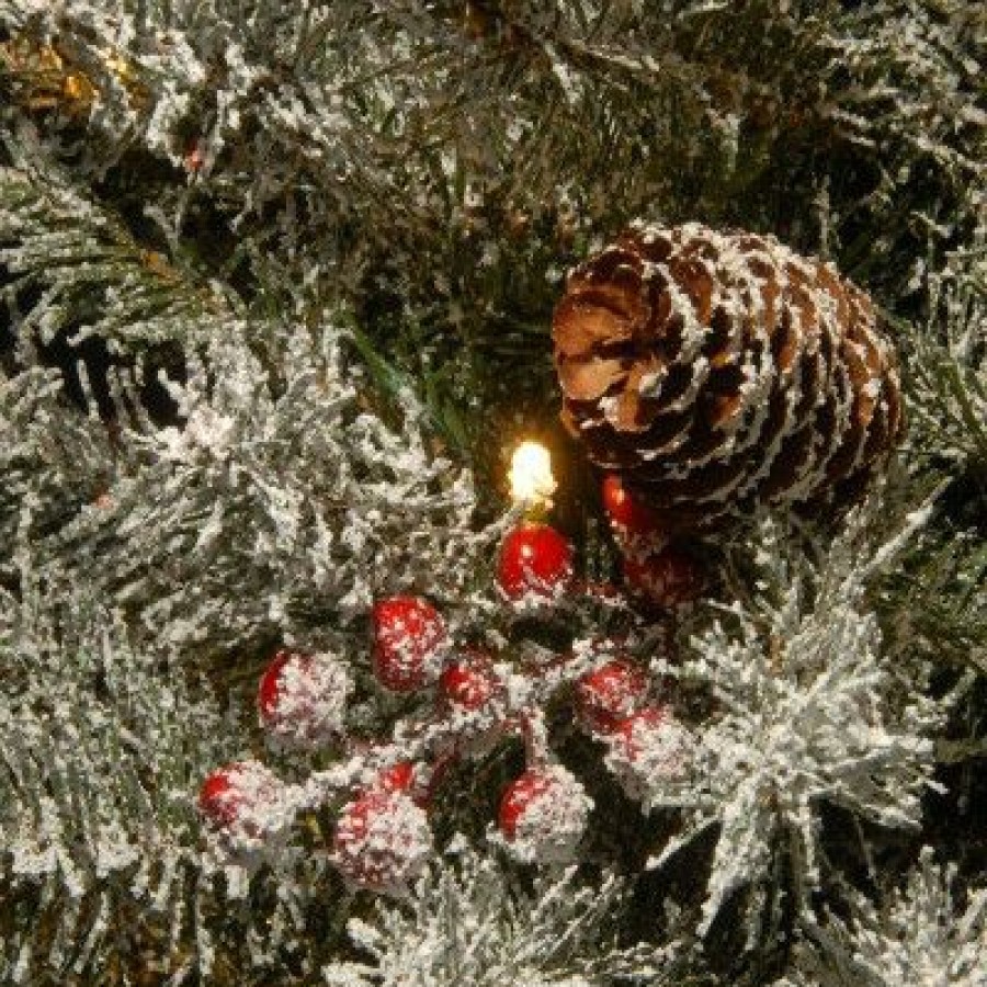 Fir Wood * | National Tree Company 4.5Ft National Christmas Tree Company Pre-Lit Dunhill Fir Hinged Artificial Christmas Tree With Snow, Red Berries, Cones With 350 Clear Lights