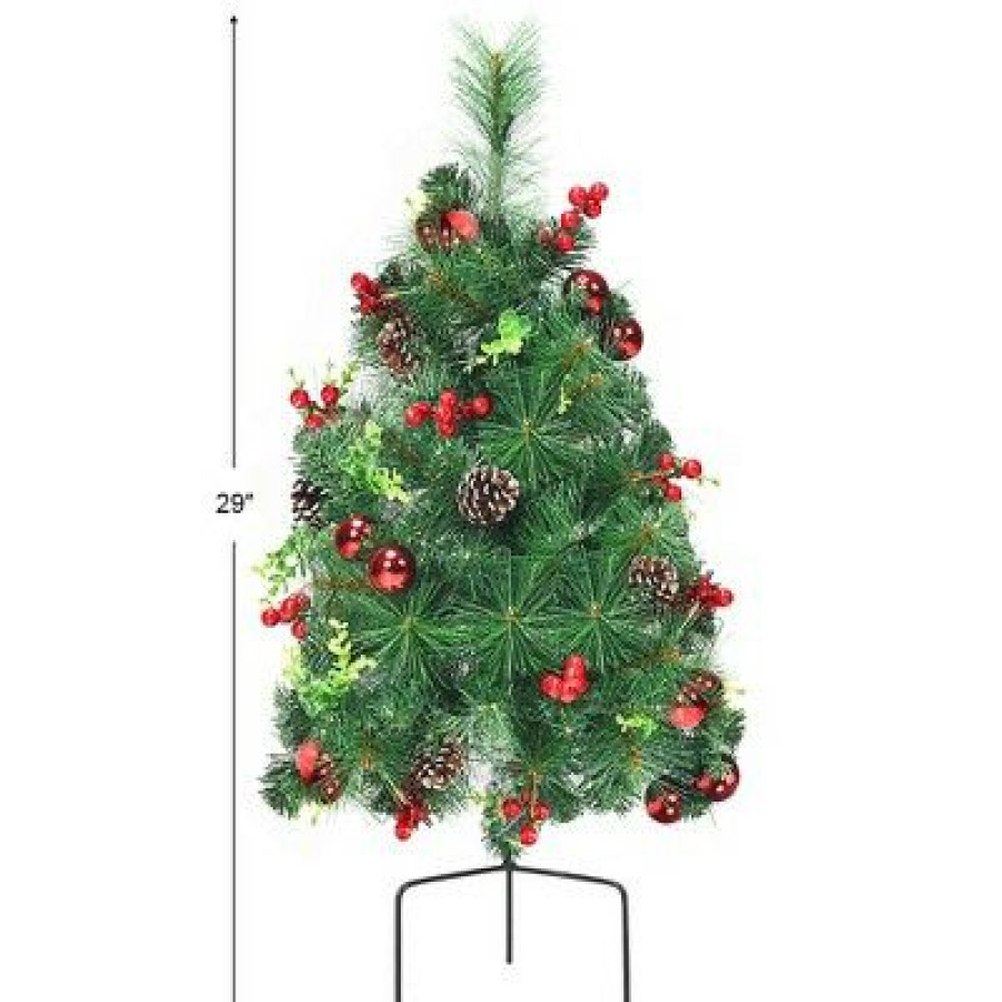 Pine * | Costway Set Of 2 24In Battery Powered Pre-Lit Pathway Christmas Trees Outdoor Decoration