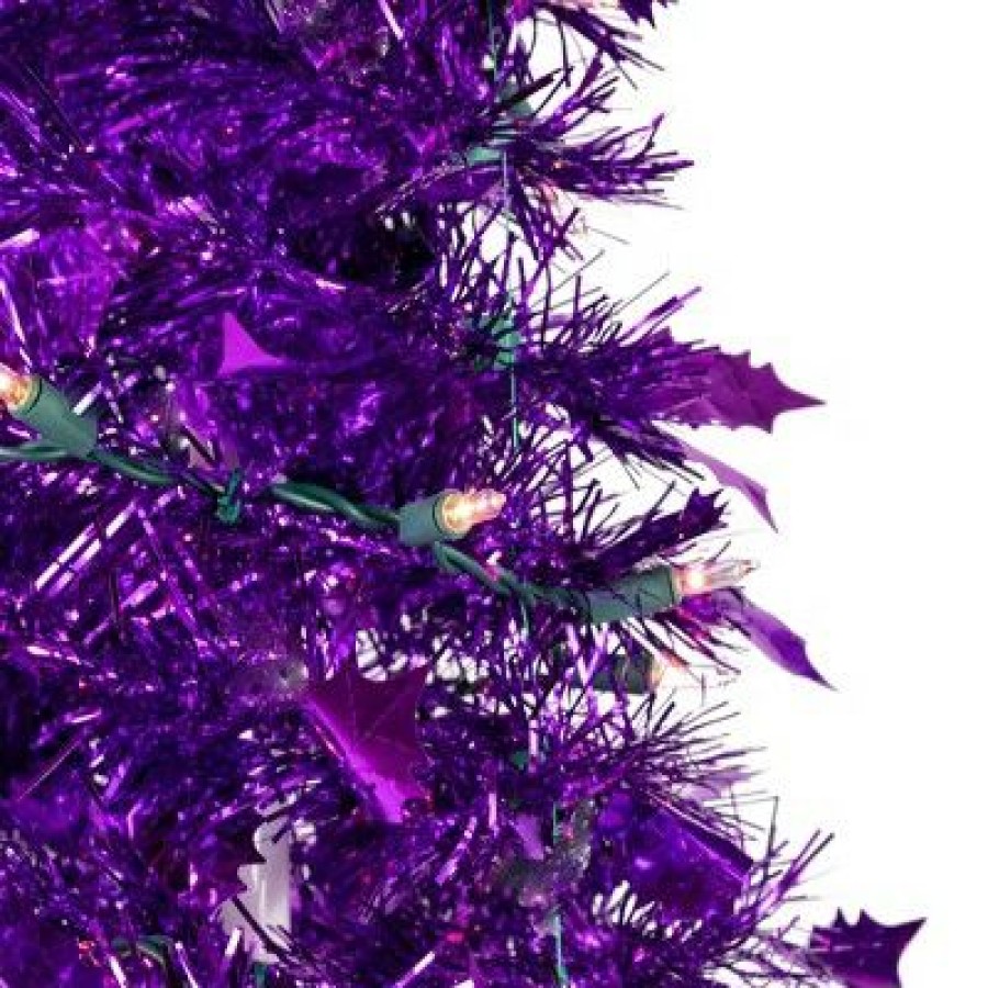 Pine * | Northlight 6 Pre-Lit Purple Tinsel Pop-Up Artificial Christmas Tree, Clear Lights