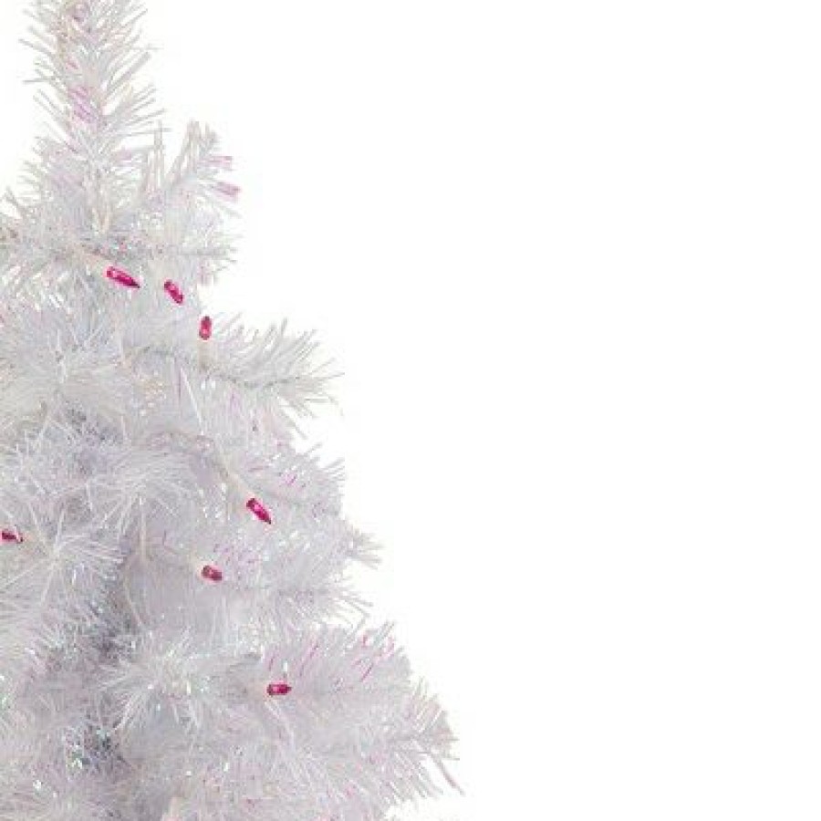 Pine * | Northlight 2 Pre-Lit Rockport White Pine Artificial Christmas Tree, Pink Lights