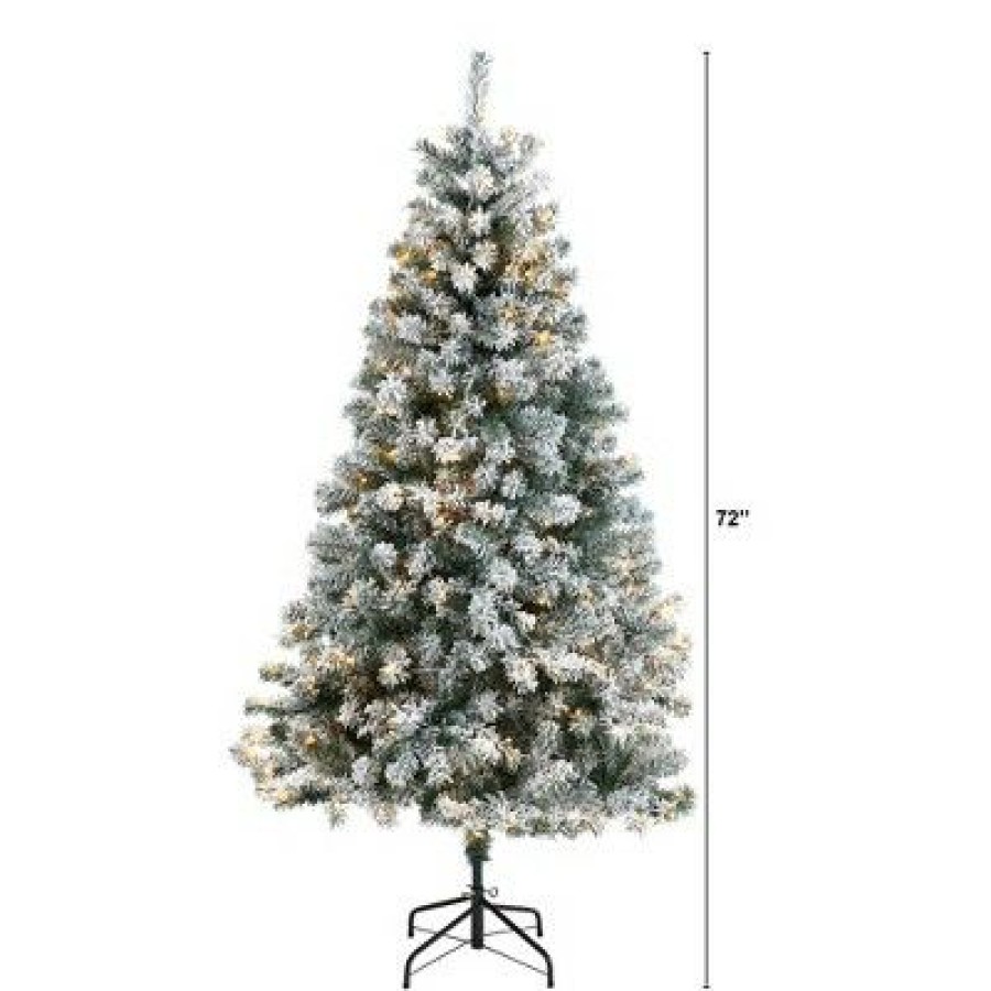 Spruce * | 6Ft Nearly Natural Pre-Lit Led Flocked Rock Springs Spruce Artificial Christmas Tree Clear Lights