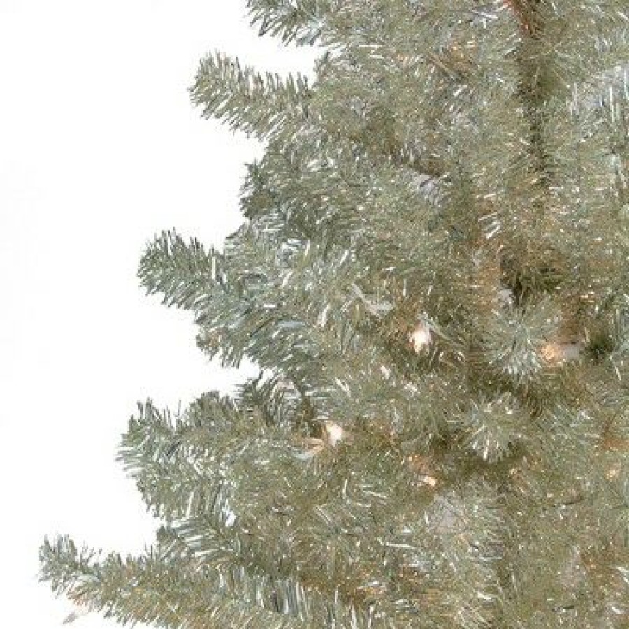 Pine * | Northlight 6 Pre-Lit Silver Champagne Artificial Metallic Tinsel Christmas Tree Clear Lights