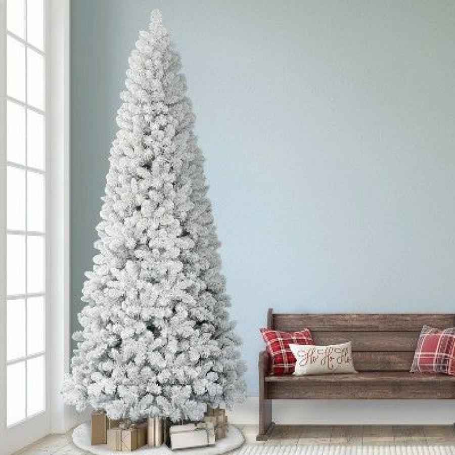 Fir Wood * | Puleo 9' Unlit Flocked Full Virginia Pine Hinged Artificial Christmas Tree