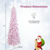 Pine * | Tangkula 7Ft Snow Flocked Christmas Tree, Pink Pencil Christmas Tree W/300 Led Lights & 8 Lighting Modes For Festival & Party Decoration