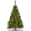 Pine * | Costway 4.5Ft Pvc Pre-Lit Christmas Tree Hinged 200 Led Light Metal